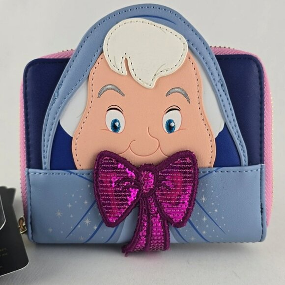 NWT Loungefly x Disney Fairy Godmother Zip Around Wallet Blue Pink Faux Leather - Picture 4 of 13